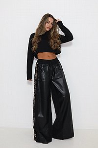 מכנס עור שילוב מנומר מכנס עור שילוב מנומר