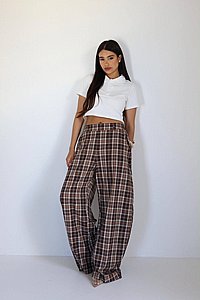 מכנס משבצות גומי מכנס משבצות גומי
